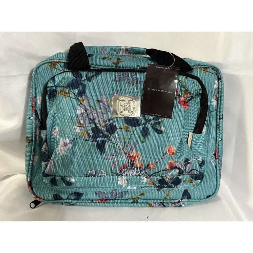 B&C Hanging Travel Organizer Bags Set Turquoise Flowers Multi-pockets